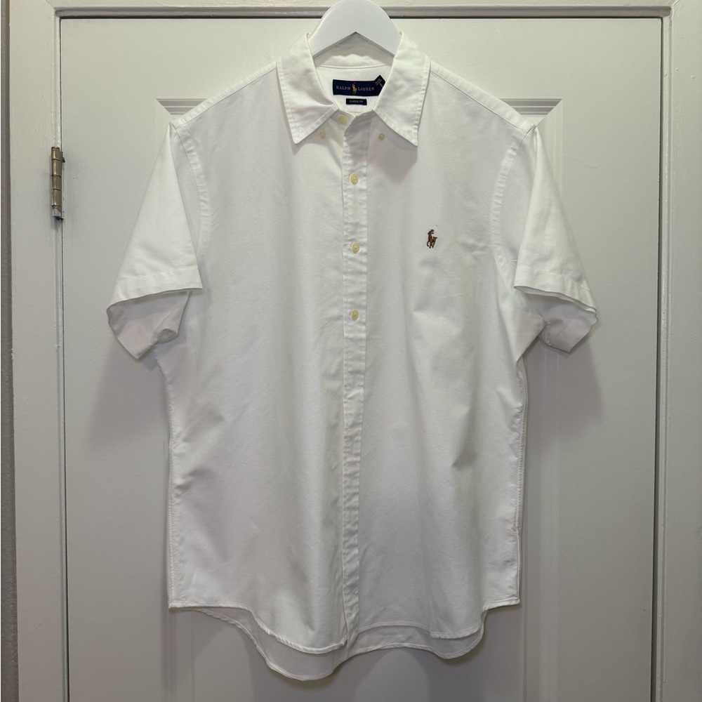 Ralph Lauren Buttondown White Polo Oxford Fabric Classic Fit Short Sleeve Men’s